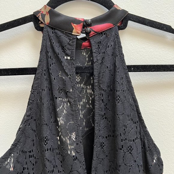 NWT Francesca's Lace and Satin Floral Fit and Flare Tea Length Halter Dress - Picture 9 of 16